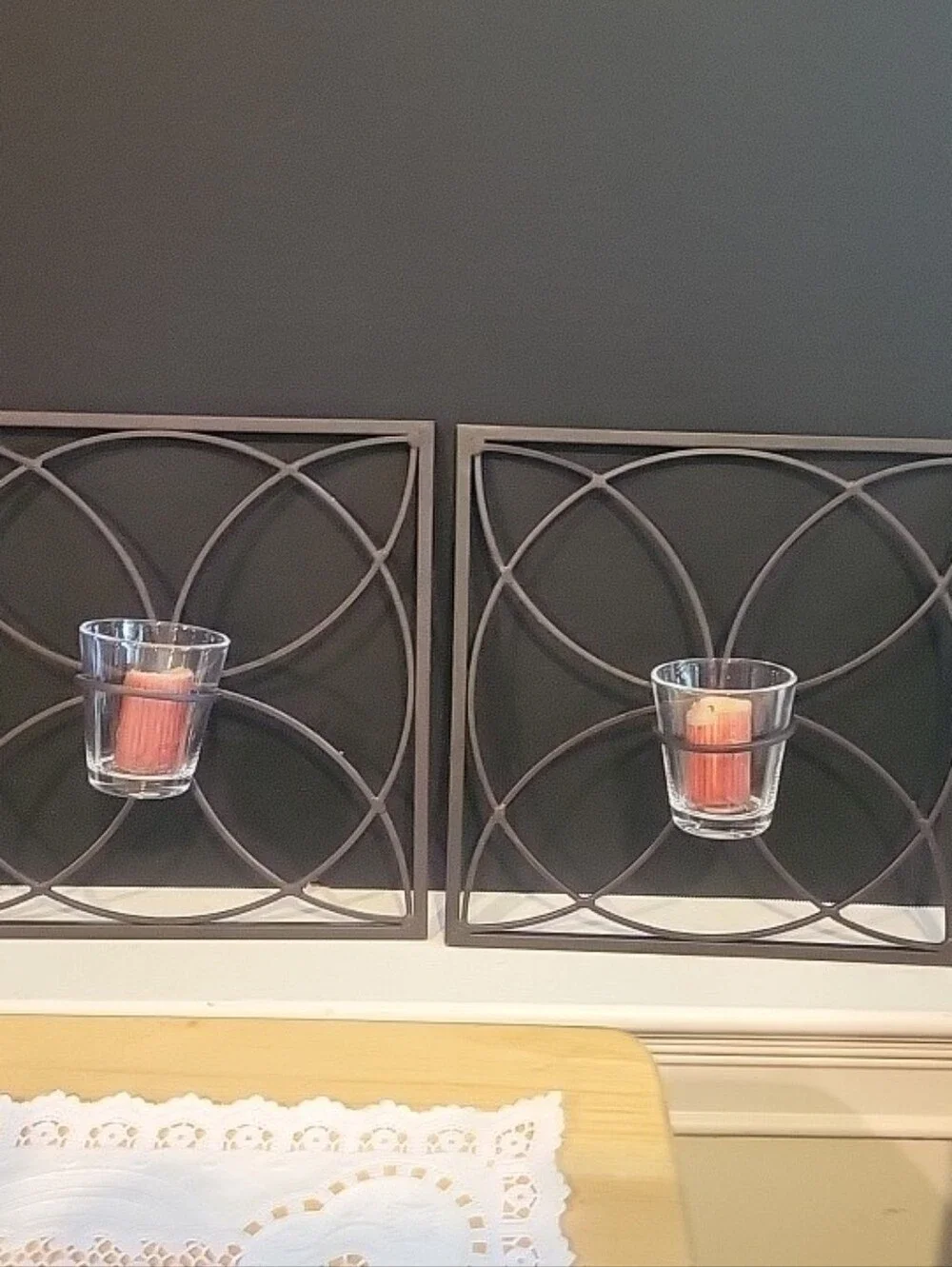 Pair of Wrought Iron  Tealight Wall Sconce Candle Holder 12